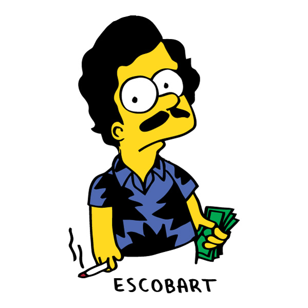 Escobart Pablo Escobar Simpsons Style Standing with Cash Vector PNG Download