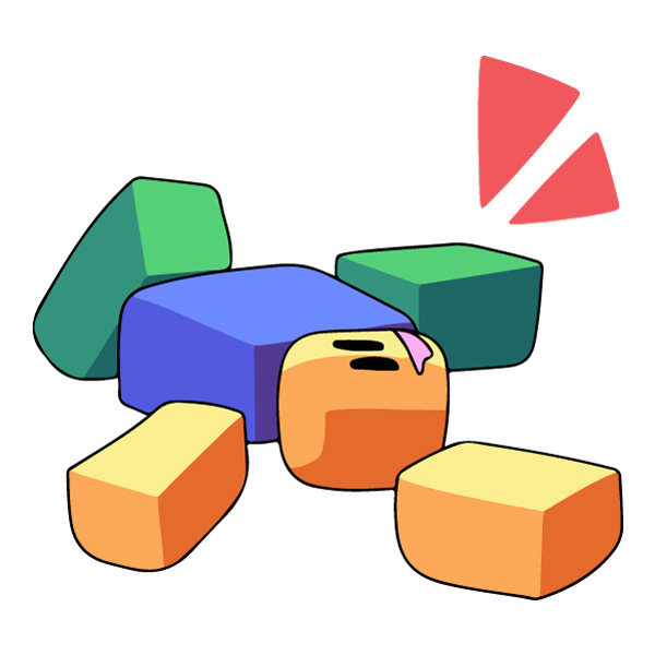 Fallen Roblox Noob Character Disassembled Flat Vector PNG Download vector illustration