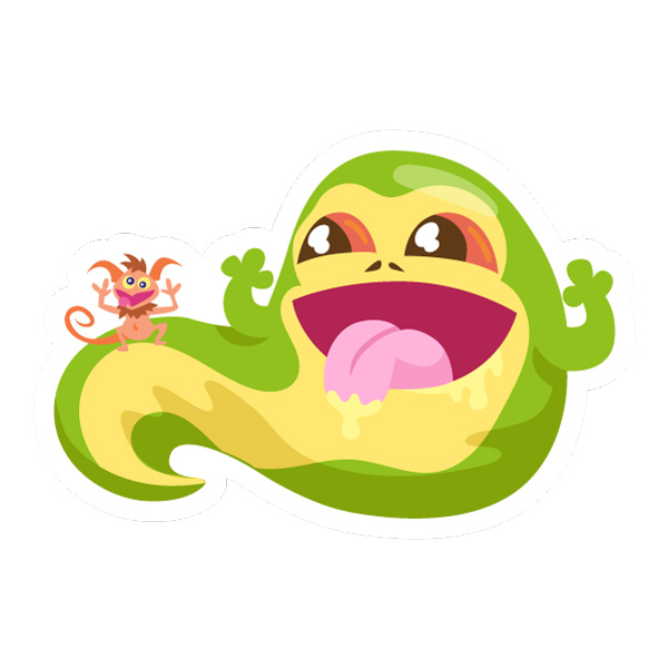 Floating Slimer with Imp Mascot Flat Vector PNG Download vector illustration