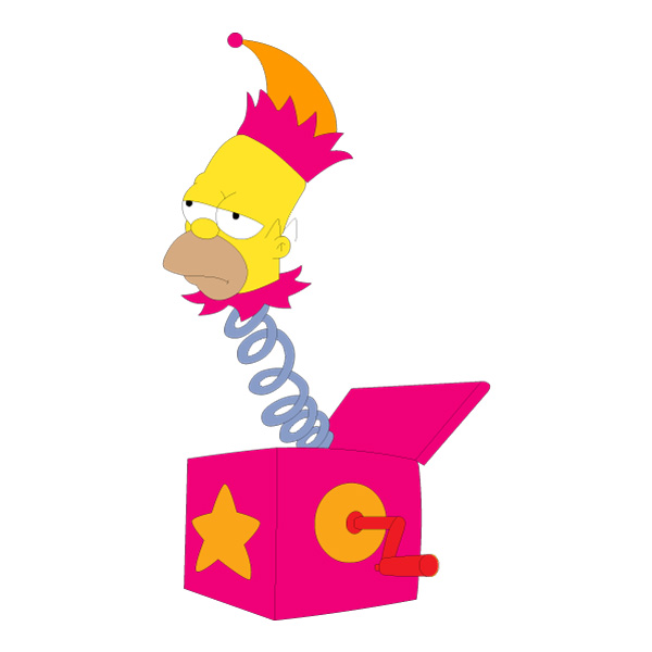 Homer Simpson Jack-in-the-Box Popping Out Flat Vector AI EPS SVG PNG