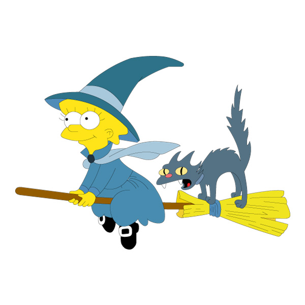 Lisa Simpson Witch Flying on Broomstick with Snowball II Vector PNG Download vector illustration
