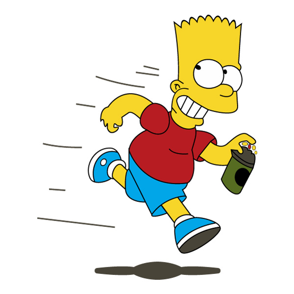 Running Bart Simpson with Spray Can Full Body Cartoon Vector PNG Download vector illustration