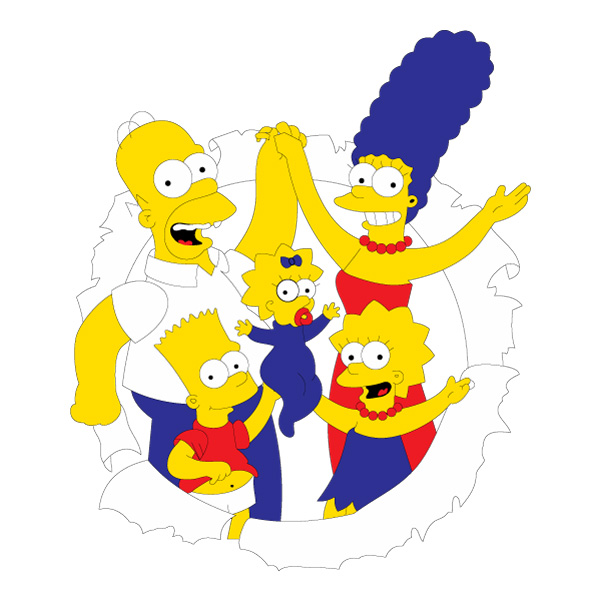 The Simpsons Family Group Bursting Through Paper Cartoon Vector AI EPS SVG PNG vector illustration